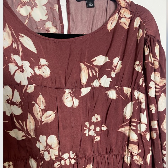 Tiered Floral Ruching Classy Hipster Hippie Artsy Long Sleeve Art Party Blouse - Picture 6 of 6